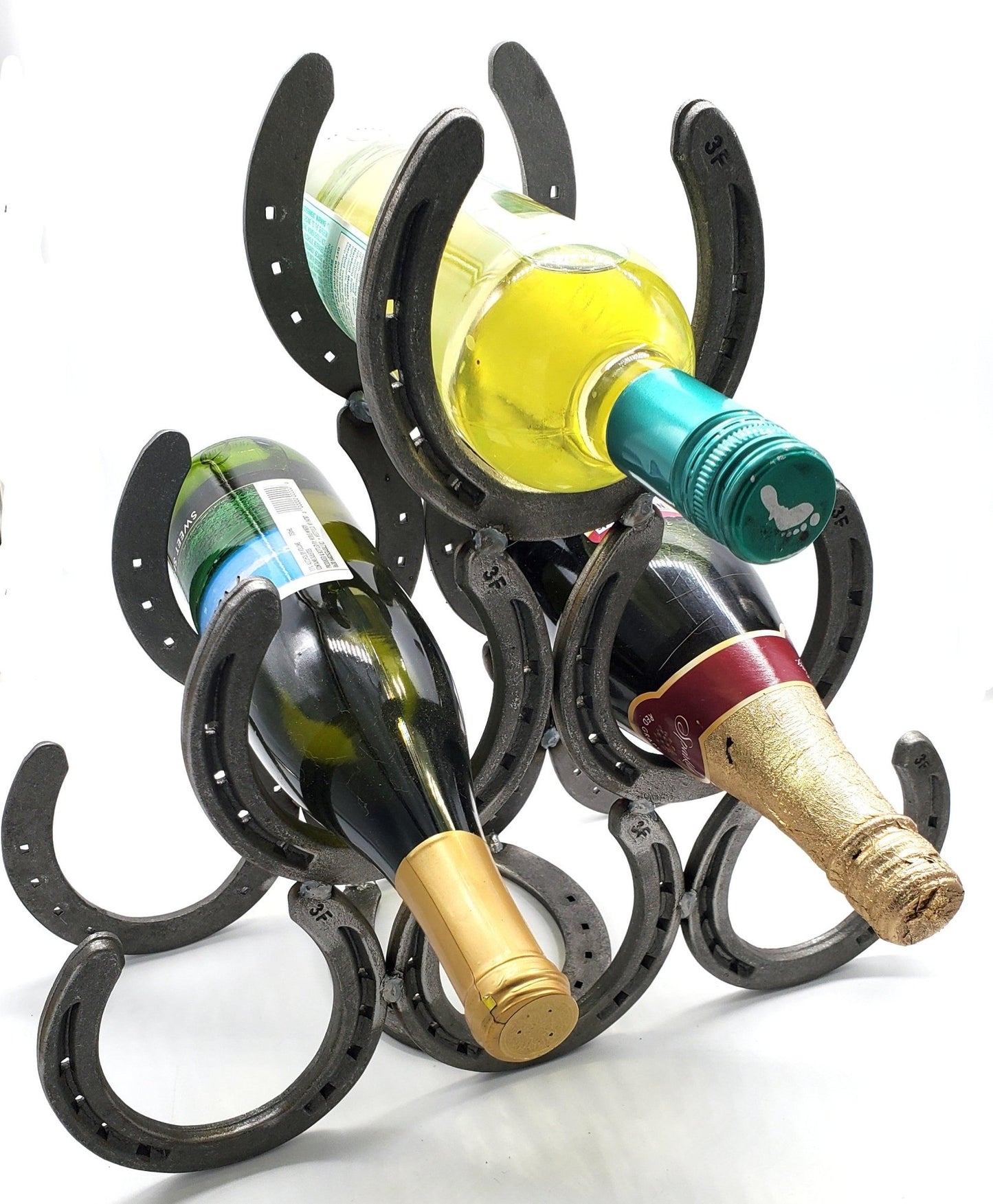 6 bottle Metal Horseshoe Wine Bottle Holder - Black Flag Steel