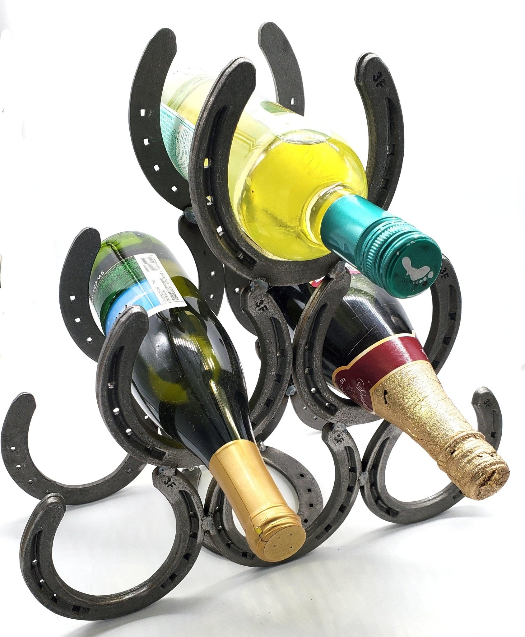 6 bottle Metal Horseshoe Wine Bottle Holder - Black Flag Steel