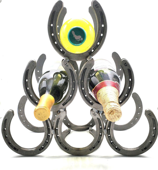 6 bottle Metal Horseshoe Wine Bottle Holder - Black Flag Steel