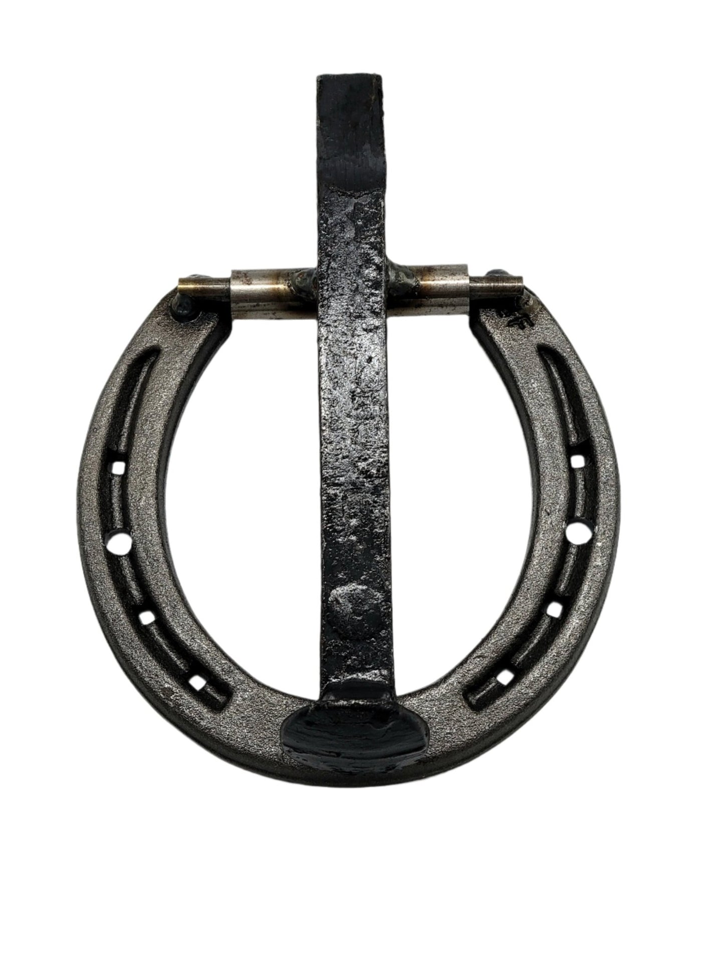 Horseshoe and Railroad Spike rustic door knock - Black Flag Steel