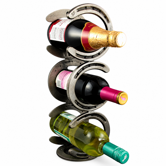 Horseshoe Wine Rack 3 bottles – Hand Welded Rustic Steel Bottle Holder