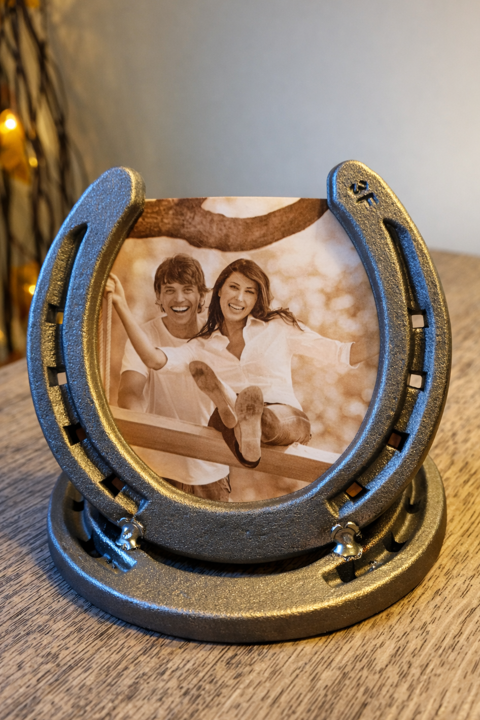 Handmade Horseshoe Picture Frame Set (2) – Rustic Metal Photo Display with Magnetic Back
