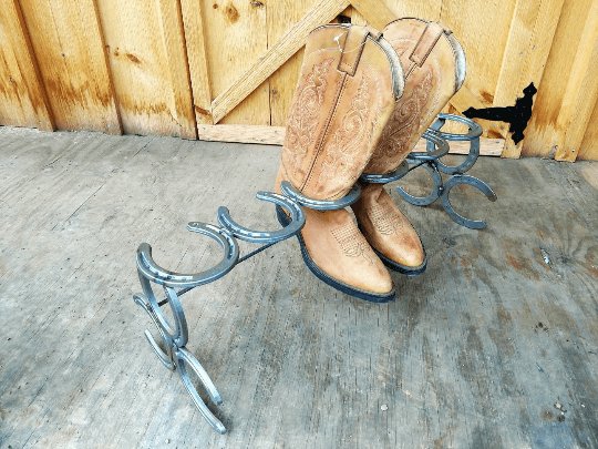 3 Pair Metal Horseshoe Boot Rack - Black Flag Steel
