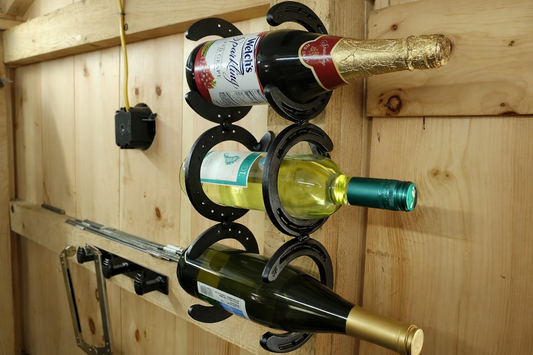 Rustic Horseshoe Handmade Metal Horseshoe Wall Mounted 3 Bottle Wine Holder
