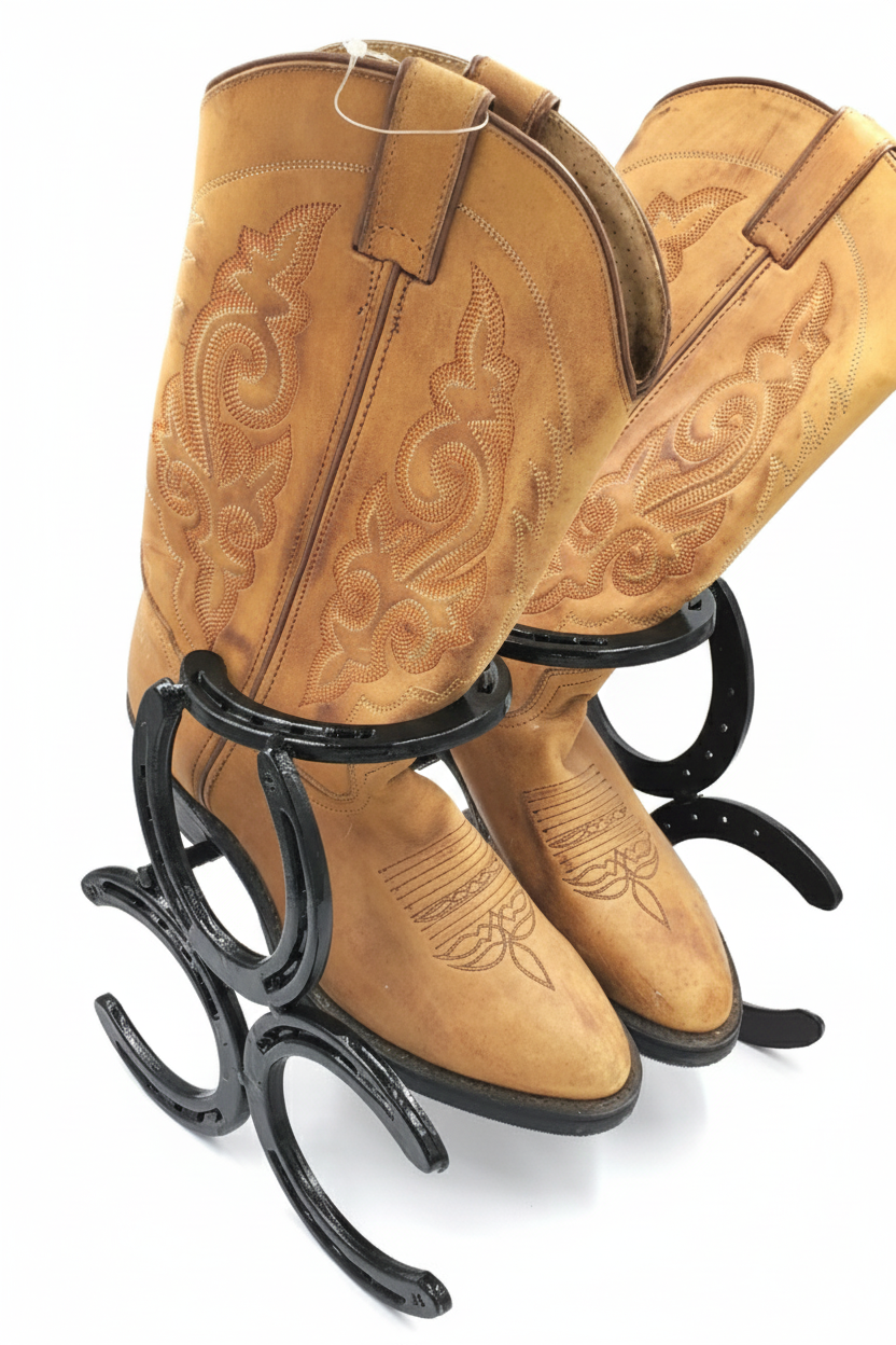 Handmade Horseshoe Boot Rack – Heavy-Duty Rustic Organizer