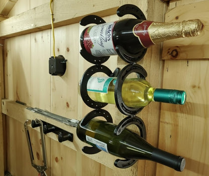 Rustic Horseshoe Handmade Metal Horseshoe Wall Mounted 3 Bottle Wine Holder