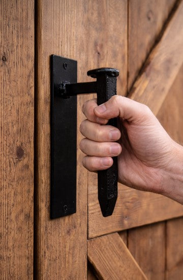 Railroad Spike Door Handle – Hand Forged Rustic Barn Door Pull (9")