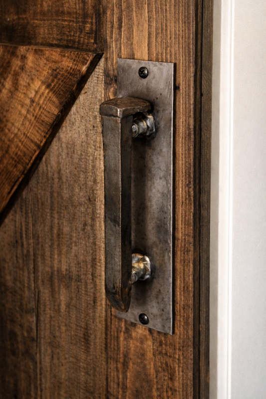Hand-Forged Railroad Spike Iron Door Handle – Rustic Barn Door or Cabinet Pull