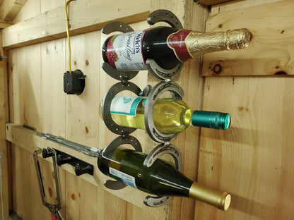 Horseshoe Wall Mounted 3 Bottle Wine Holder - Black Flag Steel