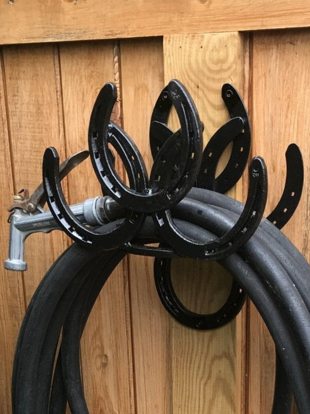 Metal Horseshoe Garden Hose Holder - Black Flag Steel