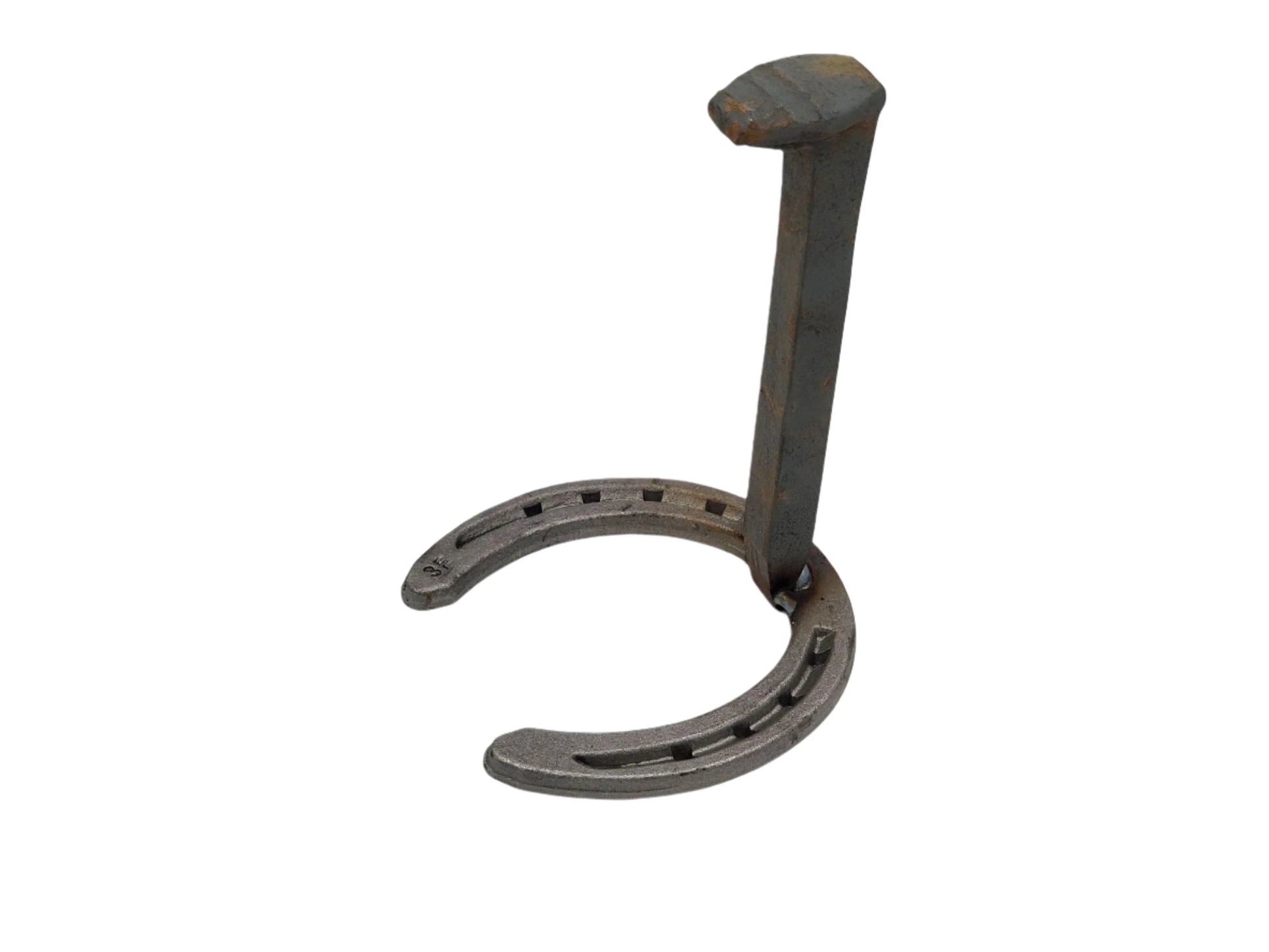 Rustic Horseshoe and railroad spike hook - Black Flag Steel