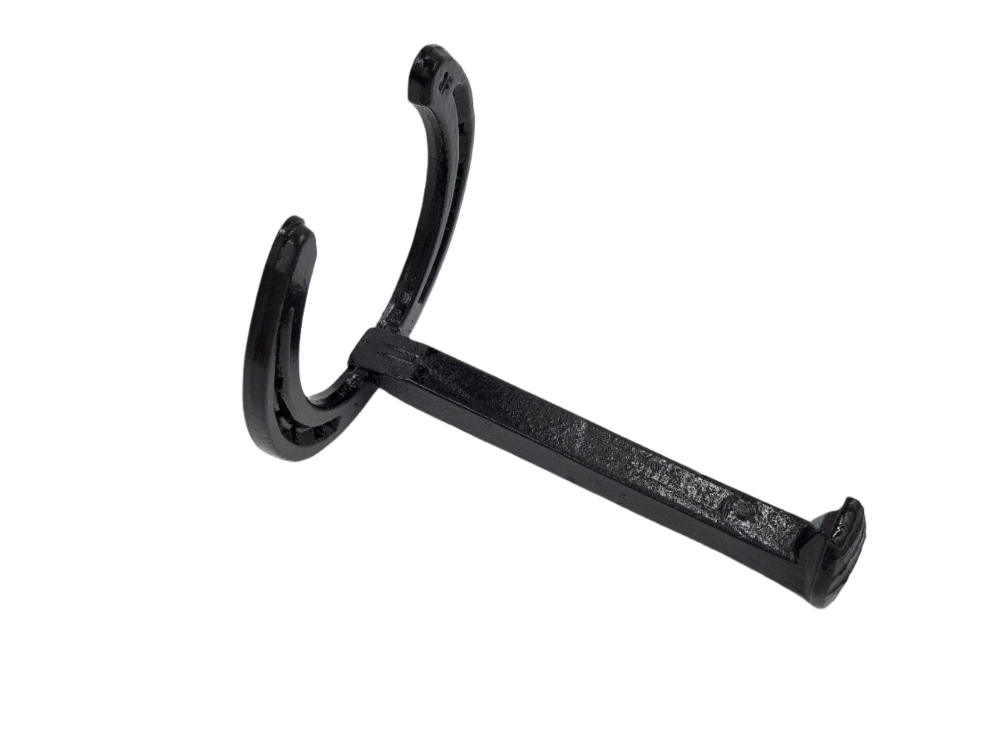 Rustic Horseshoe and railroad spike hook - Black Flag Steel