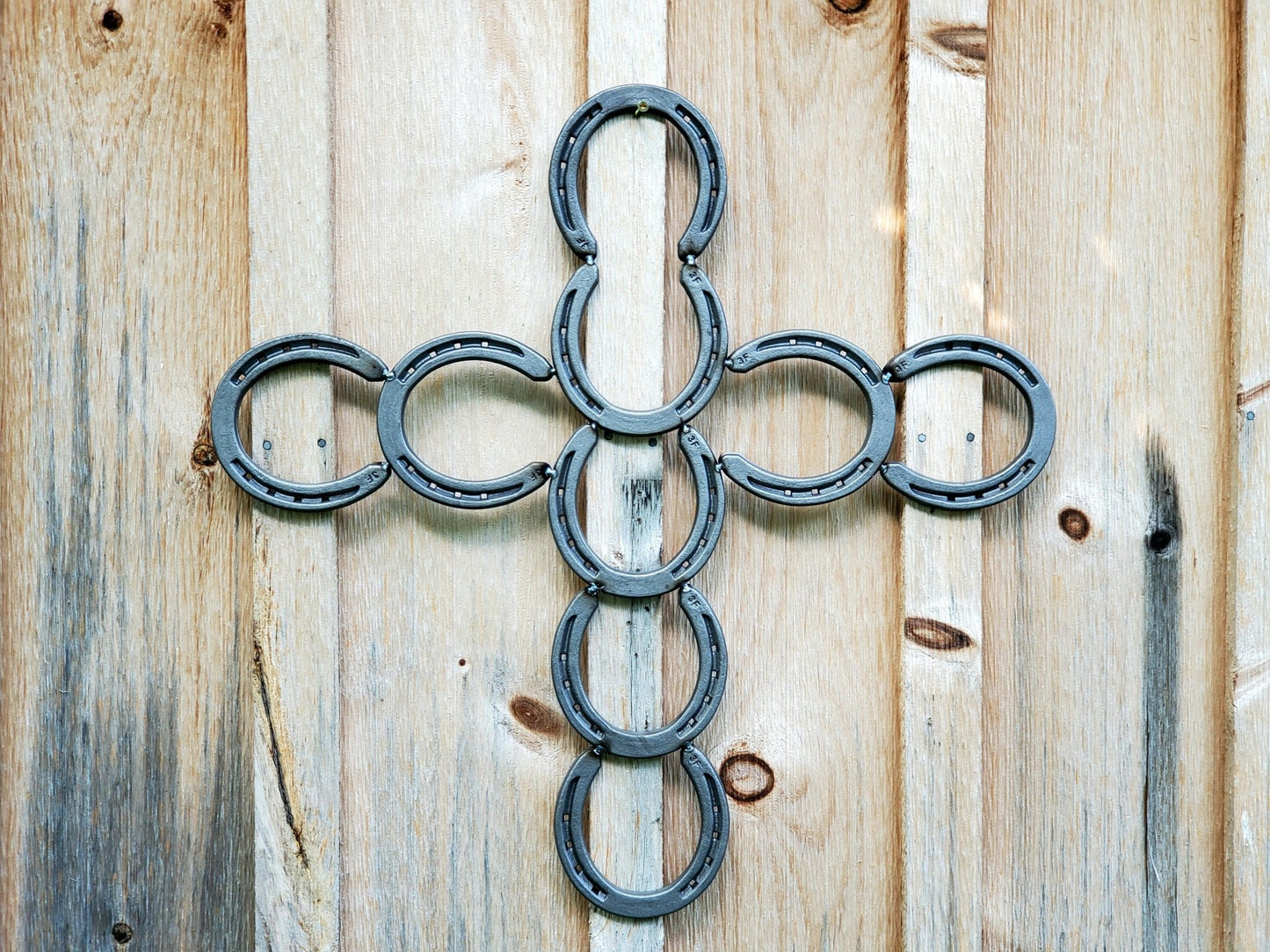 Rustic Horseshoe Metal Cross - Black Flag Steel
