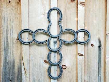 Rustic Horseshoe Metal Cross - Black Flag Steel